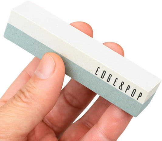 EdgeStone Knife Sharpener 600/1200 Dual Grit Whetstone – Compact White Corundum Sharpening Stone for Pocket Knives and EDC Tools