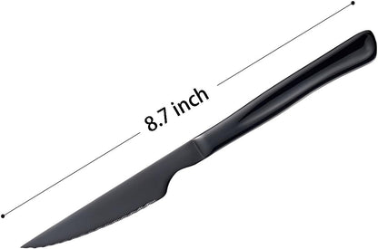Black Steak Knife Set, 6 Piece Stainless Steel Kitchen Knife Set & Kitchen Utility Knives, 8.7 Inch Serrated Steak Knives, Dinner Knives, Sharp Knife with Ergonomic Handles