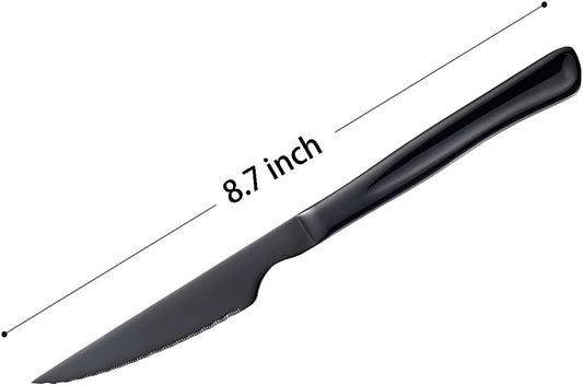 Black Steak Knife Set, 6 Piece Stainless Steel Kitchen Knife Set & Kitchen Utility Knives, 8.7 Inch Serrated Steak Knives, Dinner Knives, Sharp Knife with Ergonomic Handles