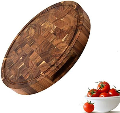 Wood End Grain Cutting Boards Wooden Butcher Block Meat Cutting Wood Thick Board Round Wood Chopping Boards, Brown