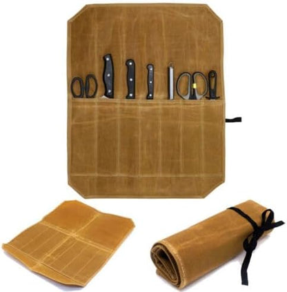 TEAMWILL Chef Knife Bag Roll Case Kitchen Storage Pocket Portable Large 7 Slot Case (Army Green)