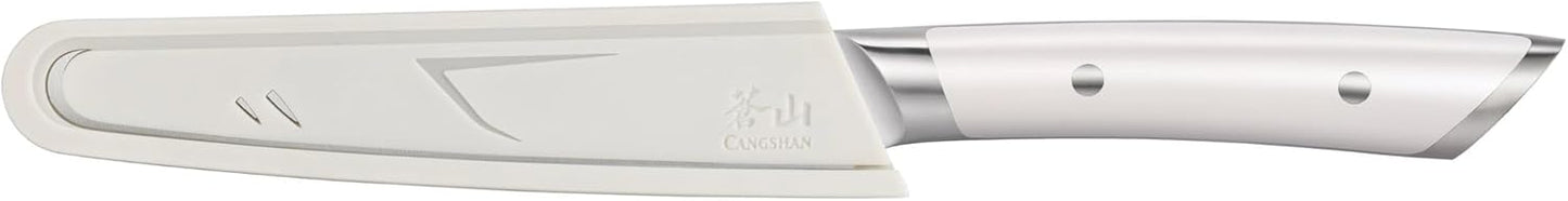 Cangshan HELENA Series 5-inch Round-Tip Serrated Utility Knife with Sheath, White