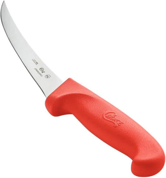 6 Inches Curved Stiff Boning Knife with Red Handle – Professional High Carbon Stainless Steel Blade, Ergonomic Non-Slip Handle, NSF Certified, Dishwasher Safe