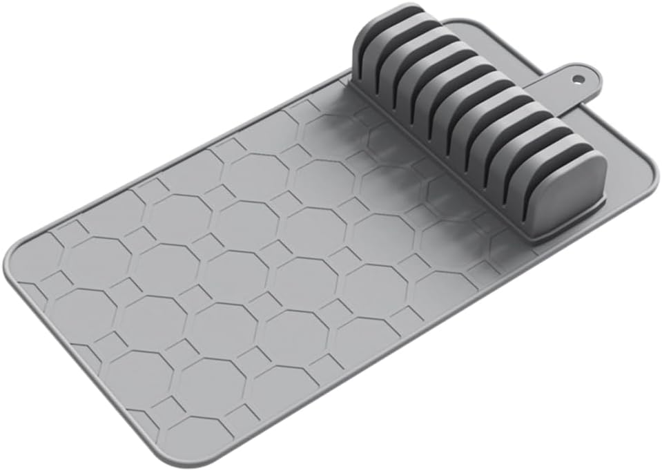 Silicone Knife Drawer Organizer, 2026 Upgraded Knife Organizer Drawer Insert for Kitchen, Non-Slip In Drawer Knife Holder for 8-10 Slots, Dishwasher Safe (Grey)