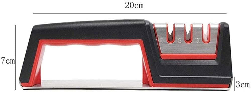3-Stage Knife Sharpener - Pull-Through Manual Sharpening System with Ergonomic Handle Grip to Restore and Sharpen Straight Kitchen Knives