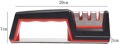 3-Stage Knife Sharpener - Pull-Through Manual Sharpening System with Ergonomic Handle Grip to Restore and Sharpen Straight Kitchen Knives