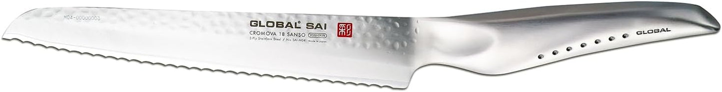 Global SAI 6 1/2 Inch Bread/Sandwich Knife - Lightweight Japanese Stainless Steel, Razor Sharp Edge, Hand Hammered Blade, Thumb Rest, Made in Japan, SAI-M04