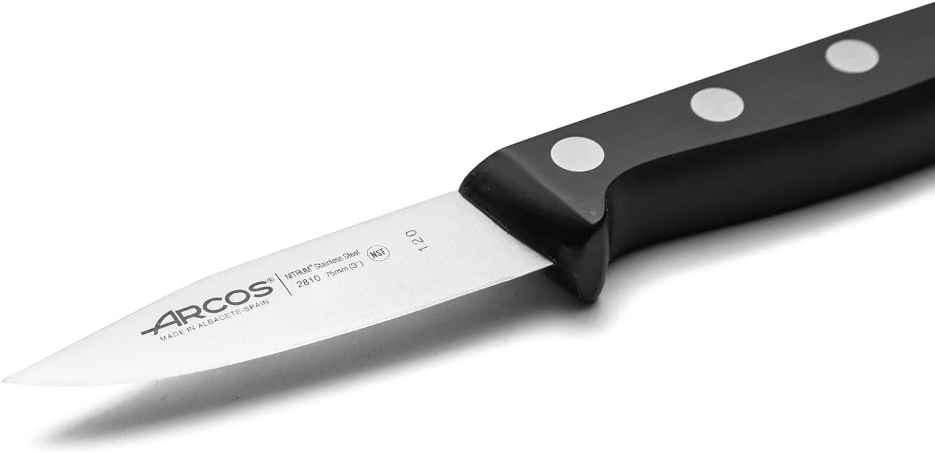 Arcos Rivet Paring Knife 3 Inch Stainless Steel. Kitchen Knife for Peeling Fruits and Vegetables. Ergonomic Polyoxymethylene Handle and 75mm Blade. Series Universal. Color Black