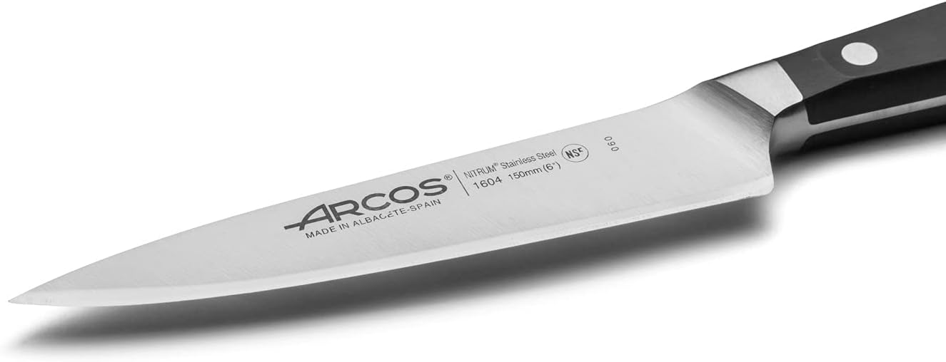 Arcos Forged Paring Knife 4 Inch Stainless Steel. Sharp Kitchen Knife for Peeling Fruits and Vegetables. Ergonomic Polyoxymethylene Handle and 100mm Blade. Series Manhattan. Color Black