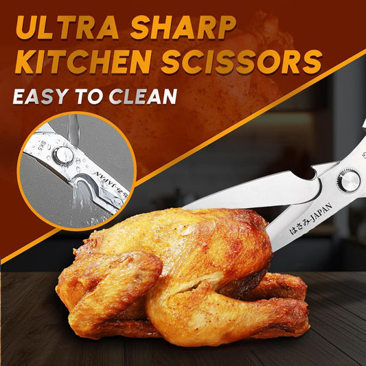 Huusk Kitchen Scissors for Food - Multifunction Kitchen Shears Heavy Duty | Japanese Stainless Steel Meat Scissors for Fish, Vegetables, Chicken Bones, Turkey, Comfortable Handles, Gifts for Women