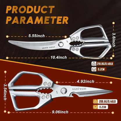 Huusk Kitchen Scissors for Food - Multifunction Kitchen Shears Heavy Duty | Japanese Stainless Steel Meat Scissors for Fish, Vegetables, Chicken Bones, Turkey, Comfortable Handles, Gifts for Women