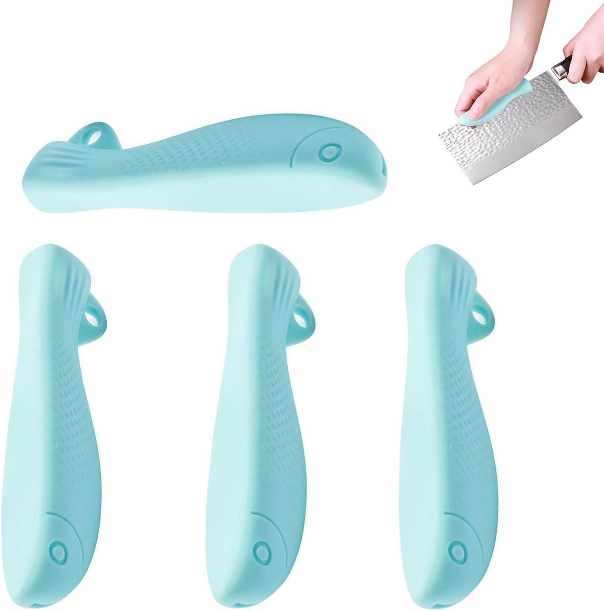 4 Pack Kitchen Knife Chopping Helper Chef Knife Back Cover Rubber Gripper Pads Meat Cutting Aid for Kitchen Knife Set Chef's Knife Boning Knife Fillet Knife Santoku Nakiri Knife Chef Knive