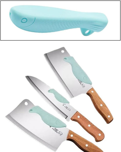 4 Pack Kitchen Knife Chopping Helper Chef Knife Back Cover Rubber Gripper Pads Meat Cutting Aid for Kitchen Knife Set Chef's Knife Boning Knife Fillet Knife Santoku Nakiri Knife Chef Knive