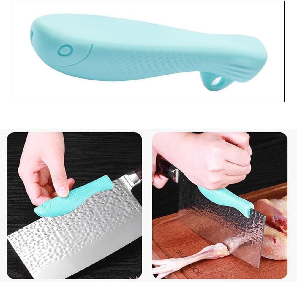 4 Pack Kitchen Knife Chopping Helper Chef Knife Back Cover Rubber Gripper Pads Meat Cutting Aid for Kitchen Knife Set Chef's Knife Boning Knife Fillet Knife Santoku Nakiri Knife Chef Knive