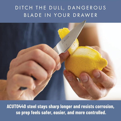 3.5‑Inch Paring Knife 2.0 - AICHI ACUTO440 High‑Carbon Stainless Steel, Rust‑Proof Blade - Ergonomic Spine, Precision Peeling, Trimming, and Slicing - Lightweight & Versatile - Black