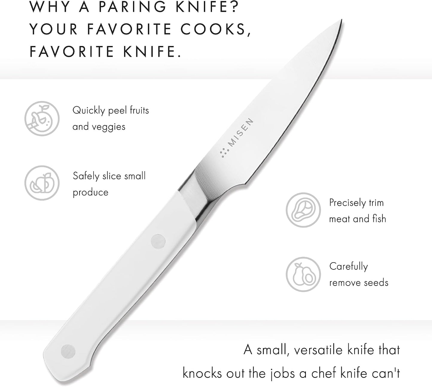 3.5‑Inch Paring Knife 2.0 - AICHI ACUTO440 High‑Carbon Stainless Steel, Rust‑Proof Blade - Ergonomic Spine, Precision Peeling, Trimming, and Slicing - Lightweight & Versatile - Black