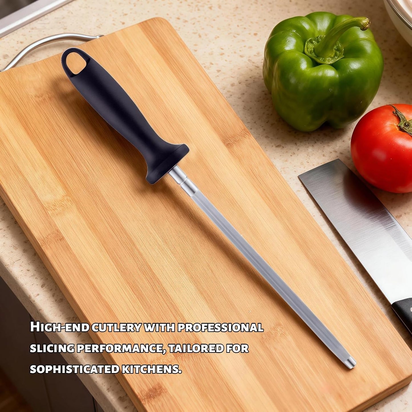 Kitchen Knife Sharpener Rod-13 Inches Professional Carbon Steel Knife Sharpening Honing Rod with Hanging Holes for Household, Chef, Daily Maintenance 1pcs