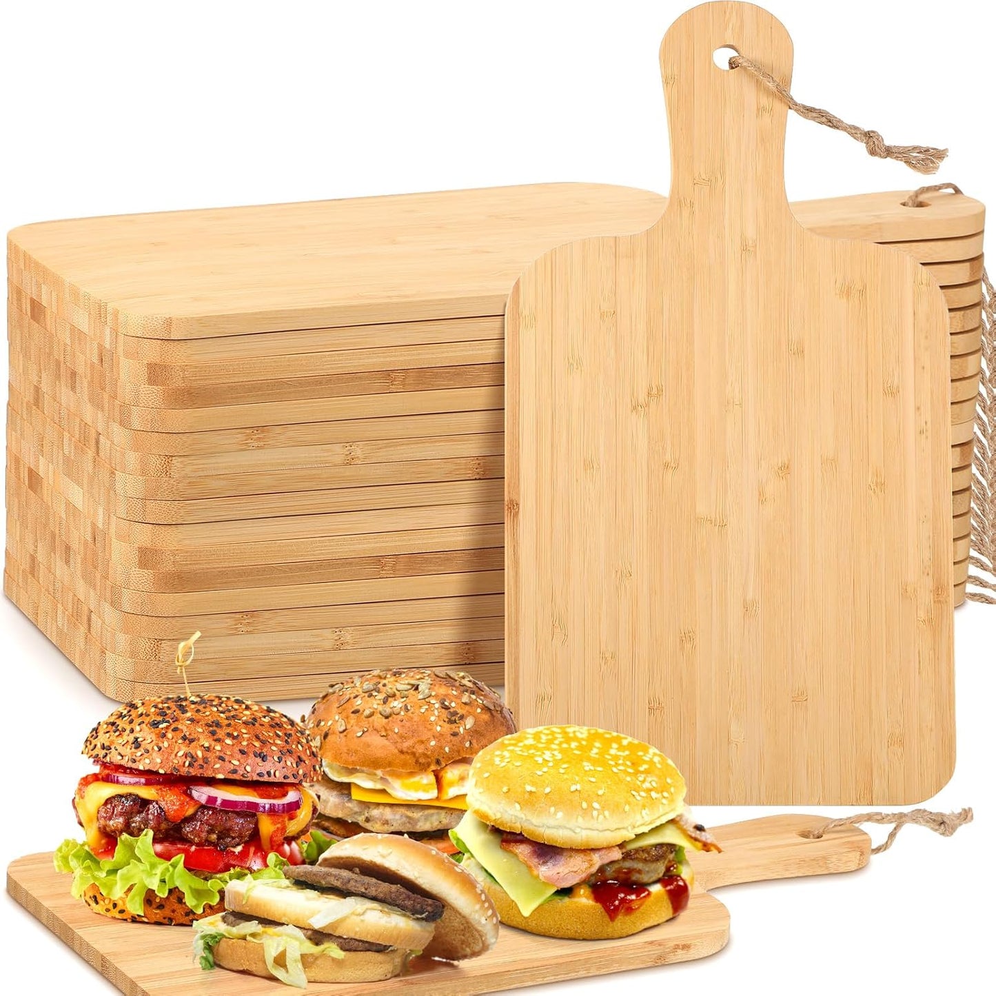 18 Pcs Cutting Board Bulk 15" x 7" Original Bamboo Chopping Board with Handle Wood Charcuterie Plank Engraving Serving Kitchen Planks for Wedding Housewarming Gift(Original Bamboo Color)