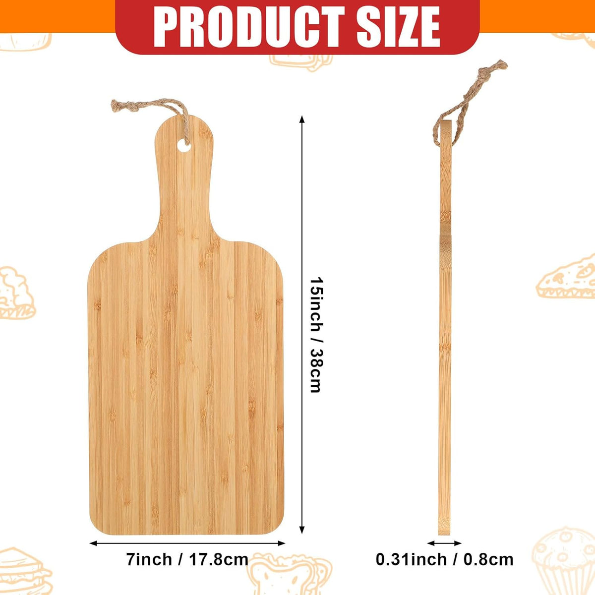 18 Pcs Cutting Board Bulk 15" x 7" Original Bamboo Chopping Board with Handle Wood Charcuterie Plank Engraving Serving Kitchen Planks for Wedding Housewarming Gift(Original Bamboo Color)