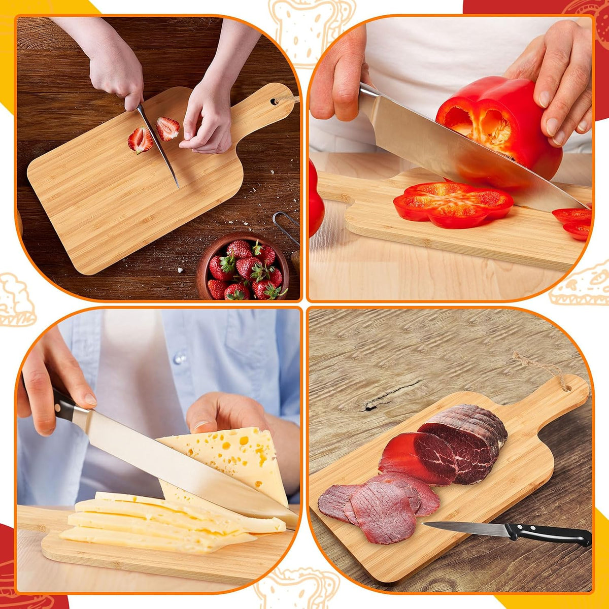 18 Pcs Cutting Board Bulk 15" x 7" Original Bamboo Chopping Board with Handle Wood Charcuterie Plank Engraving Serving Kitchen Planks for Wedding Housewarming Gift(Original Bamboo Color)
