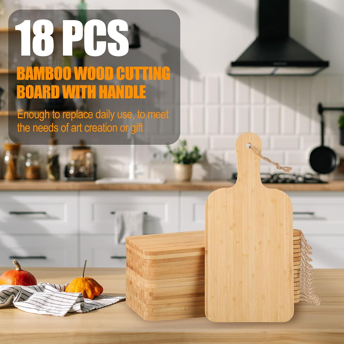 18 Pcs Cutting Board Bulk 15" x 7" Original Bamboo Chopping Board with Handle Wood Charcuterie Plank Engraving Serving Kitchen Planks for Wedding Housewarming Gift(Original Bamboo Color)