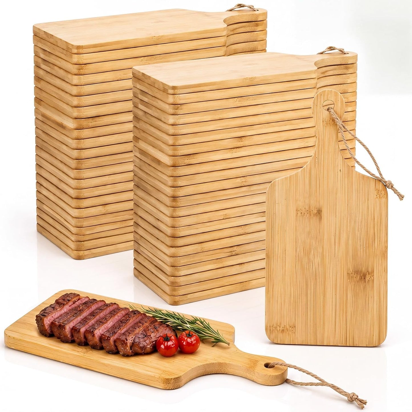 18 Pcs Cutting Board Bulk 15" x 7" Original Bamboo Chopping Board with Handle Wood Charcuterie Plank Engraving Serving Kitchen Planks for Wedding Housewarming Gift(Original Bamboo Color)