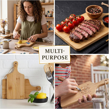 18 Pcs Cutting Board Bulk 15" x 7" Original Bamboo Chopping Board with Handle Wood Charcuterie Plank Engraving Serving Kitchen Planks for Wedding Housewarming Gift(Original Bamboo Color)