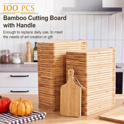 18 Pcs Cutting Board Bulk 15" x 7" Original Bamboo Chopping Board with Handle Wood Charcuterie Plank Engraving Serving Kitchen Planks for Wedding Housewarming Gift(Original Bamboo Color)