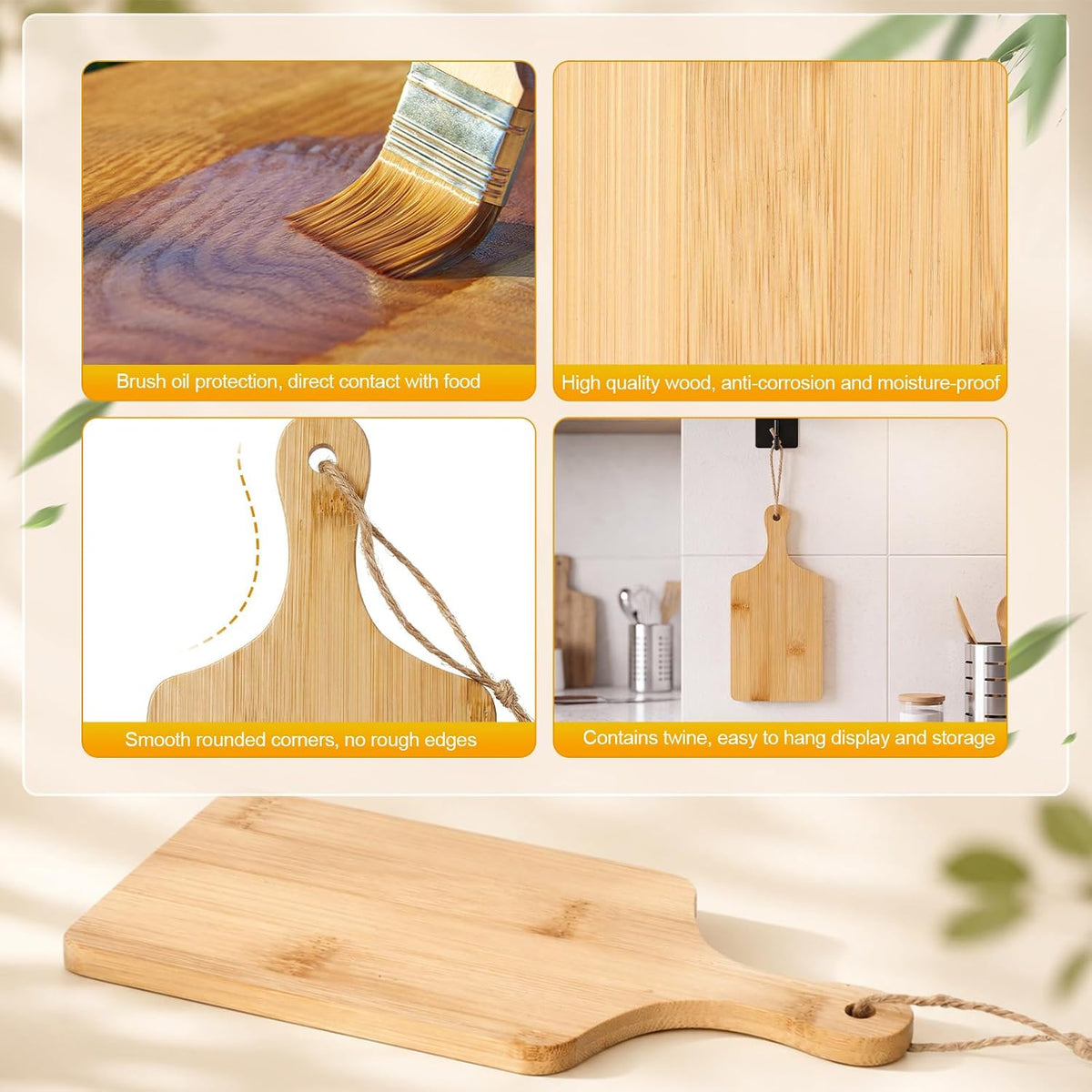 18 Pcs Cutting Board Bulk 15" x 7" Original Bamboo Chopping Board with Handle Wood Charcuterie Plank Engraving Serving Kitchen Planks for Wedding Housewarming Gift(Original Bamboo Color)