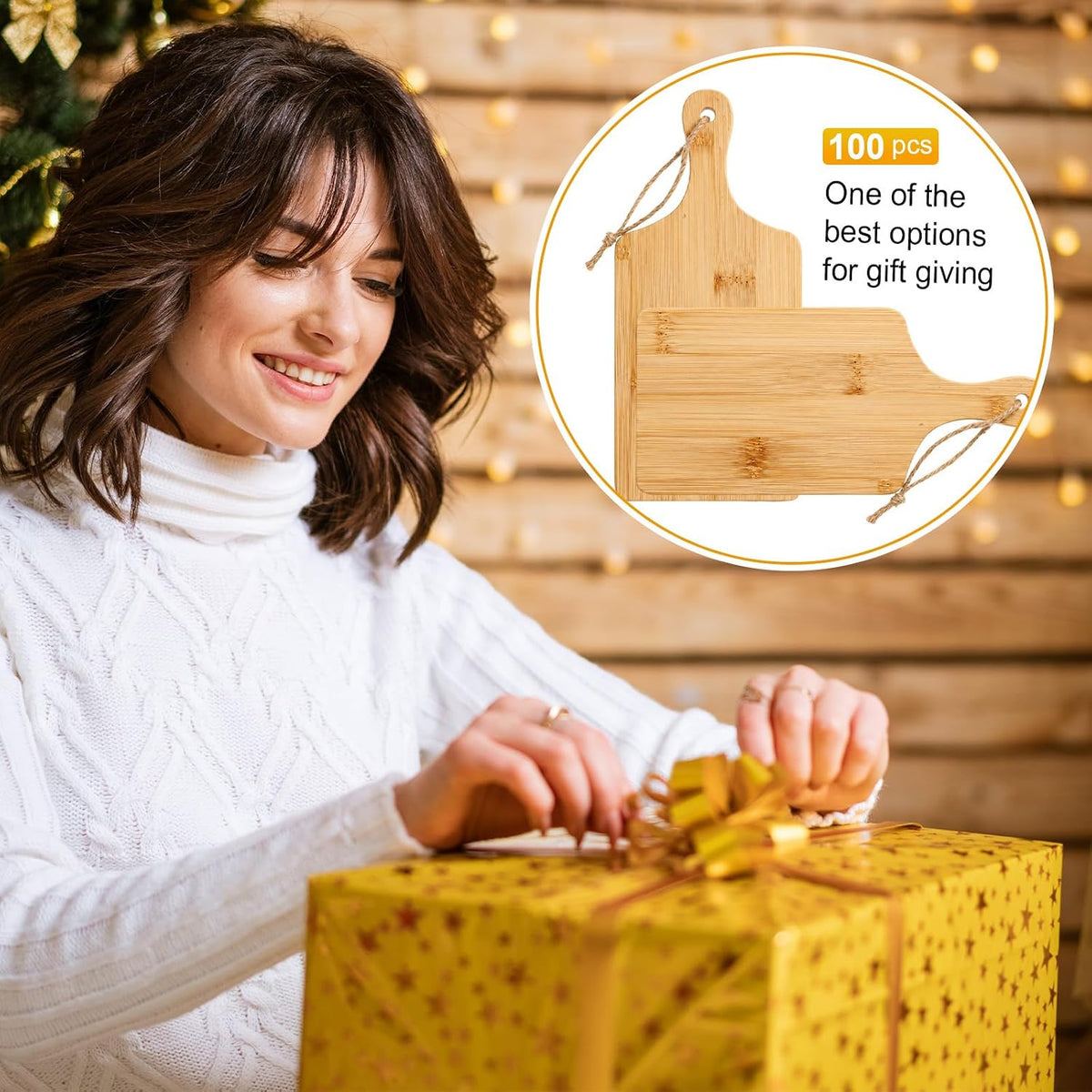 18 Pcs Cutting Board Bulk 15" x 7" Original Bamboo Chopping Board with Handle Wood Charcuterie Plank Engraving Serving Kitchen Planks for Wedding Housewarming Gift(Original Bamboo Color)