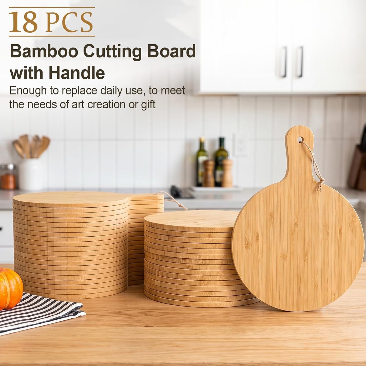 18 Pcs Cutting Board Bulk 15" x 7" Original Bamboo Chopping Board with Handle Wood Charcuterie Plank Engraving Serving Kitchen Planks for Wedding Housewarming Gift(Original Bamboo Color)