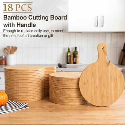 18 Pcs Cutting Board Bulk 15" x 7" Original Bamboo Chopping Board with Handle Wood Charcuterie Plank Engraving Serving Kitchen Planks for Wedding Housewarming Gift(Original Bamboo Color)