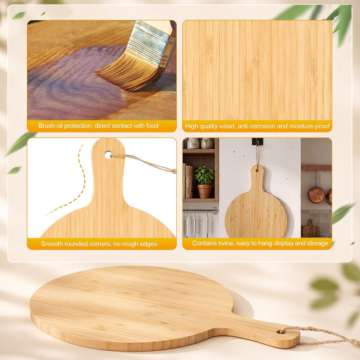 18 Pcs Cutting Board Bulk 15" x 7" Original Bamboo Chopping Board with Handle Wood Charcuterie Plank Engraving Serving Kitchen Planks for Wedding Housewarming Gift(Original Bamboo Color)