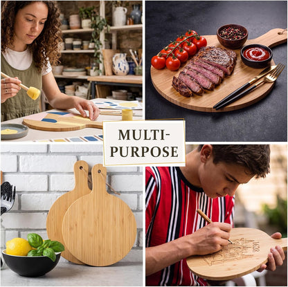 18 Pcs Cutting Board Bulk 15" x 7" Original Bamboo Chopping Board with Handle Wood Charcuterie Plank Engraving Serving Kitchen Planks for Wedding Housewarming Gift(Original Bamboo Color)