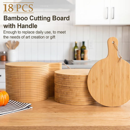 18 Pcs Cutting Board Bulk 15" x 7" Original Bamboo Chopping Board with Handle Wood Charcuterie Plank Engraving Serving Kitchen Planks for Wedding Housewarming Gift(Original Bamboo Color)