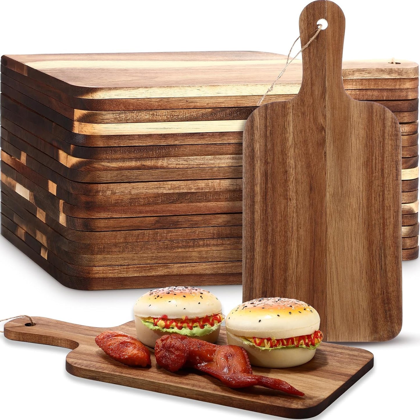 18 Pcs Cutting Board Bulk 15" x 7" Original Bamboo Chopping Board with Handle Wood Charcuterie Plank Engraving Serving Kitchen Planks for Wedding Housewarming Gift(Original Bamboo Color)