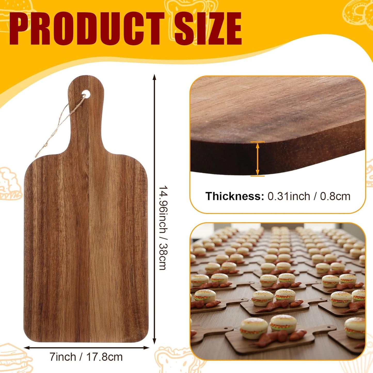 18 Pcs Cutting Board Bulk 15" x 7" Original Bamboo Chopping Board with Handle Wood Charcuterie Plank Engraving Serving Kitchen Planks for Wedding Housewarming Gift(Original Bamboo Color)