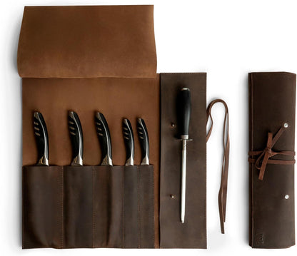 Rustic Leather Knife Roll Case, Durable Chef Knife Bag for Professional Chefs, Knife Roll Bag, Portable Carrying Case for Knives and Tools, Ideal for Culinary Travel, Knife Bags for Chefs Professional