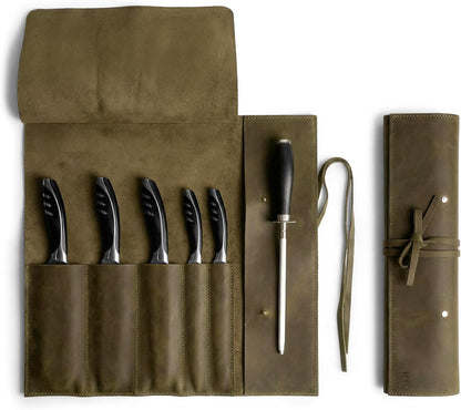Rustic Leather Knife Roll Case, Durable Chef Knife Bag for Professional Chefs, Knife Roll Bag, Portable Carrying Case for Knives and Tools, Ideal for Culinary Travel, Knife Bags for Chefs Professional