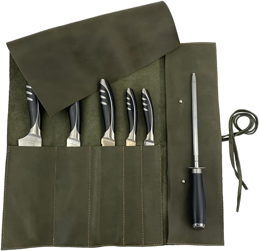 Rustic Leather Knife Roll Case, Durable Chef Knife Bag for Professional Chefs, Knife Roll Bag, Portable Carrying Case for Knives and Tools, Ideal for Culinary Travel, Knife Bags for Chefs Professional