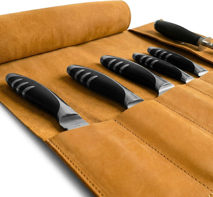 Rustic Leather Knife Roll Case, Durable Chef Knife Bag for Professional Chefs, Knife Roll Bag, Portable Carrying Case for Knives and Tools, Ideal for Culinary Travel, Knife Bags for Chefs Professional