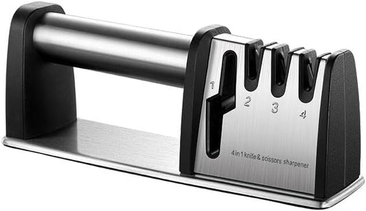 Kitchen Knife Sharpener, 4-Stage Manual Knife Sharpeners for Kitchen Knives & Scissors, Blade Repair, Restore, Polish Tool, Scissor Sharpener Tool