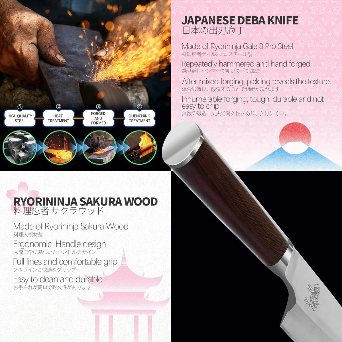 Dexter Deba Knife 7inch Japanese Steel Kitchen Chef Knife, Professional stainless Steel Fish Fillet Knife for cooking with Gift Box for Men and Women(7 inch)