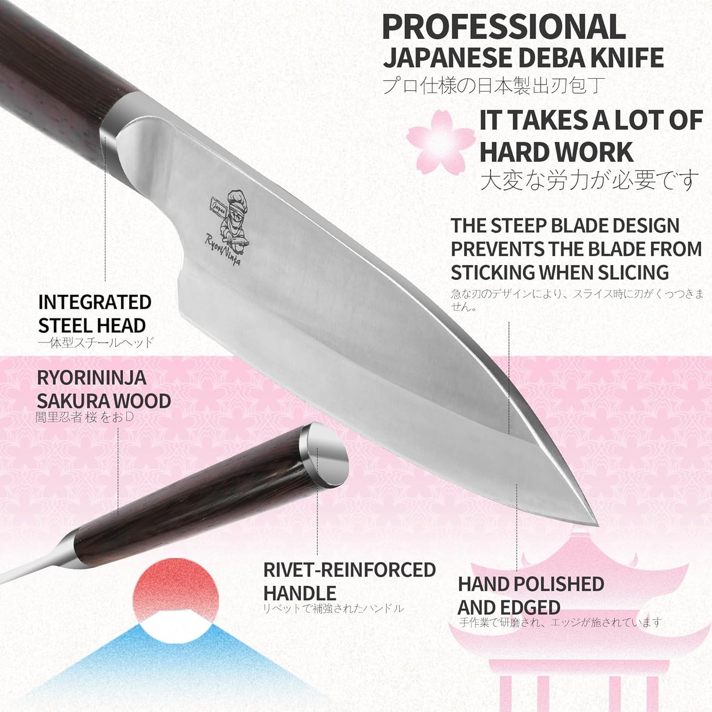 Dexter Deba Knife 7inch Japanese Steel Kitchen Chef Knife, Professional stainless Steel Fish Fillet Knife for cooking with Gift Box for Men and Women(7 inch)