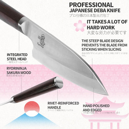 Dexter Deba Knife 7inch Japanese Steel Kitchen Chef Knife, Professional stainless Steel Fish Fillet Knife for cooking with Gift Box for Men and Women(7 inch)