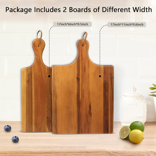 AIDEA Wood Cutting Board with Handle, Cheese Board Charcuterie Board for Cutting and Serving, 17"X11" with 17"X6"