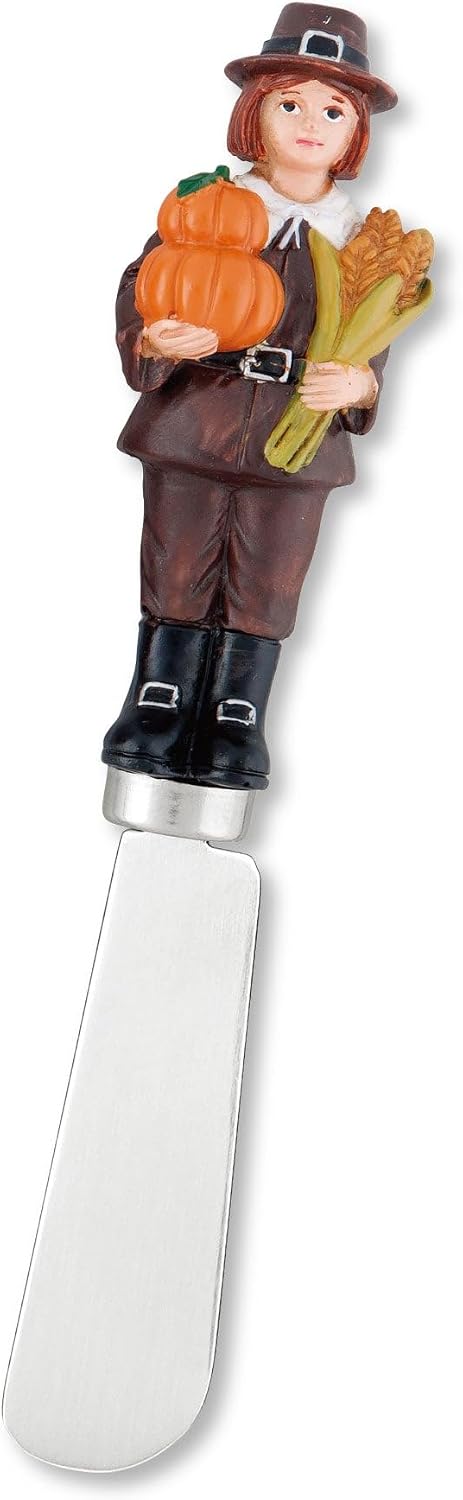 Harvest Cheese Spreaders, Hand-Painted Resin Handles with Stainless Steel Blades for Spreading Cream Cheese, Butter, and Jam, Assorted Thanksgiving Designs, Set of 4