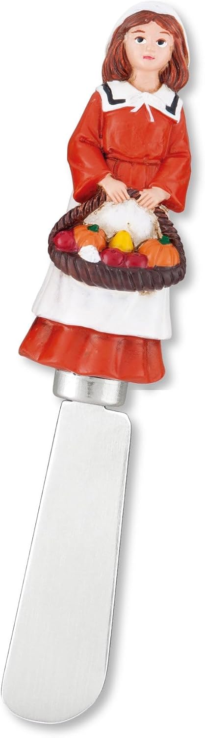 Harvest Cheese Spreaders, Hand-Painted Resin Handles with Stainless Steel Blades for Spreading Cream Cheese, Butter, and Jam, Assorted Thanksgiving Designs, Set of 4