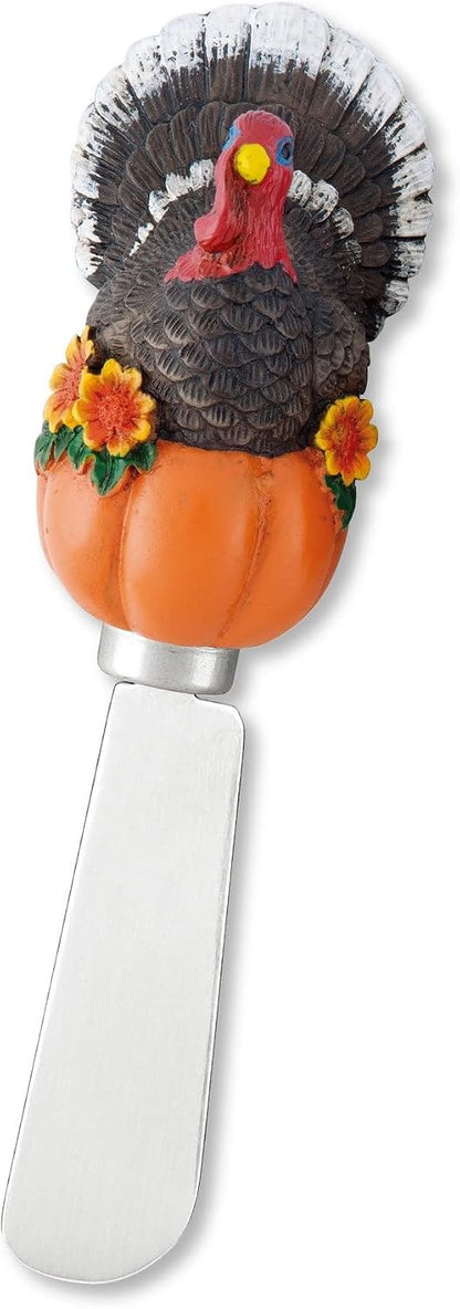 Harvest Cheese Spreaders, Hand-Painted Resin Handles with Stainless Steel Blades for Spreading Cream Cheese, Butter, and Jam, Assorted Thanksgiving Designs, Set of 4