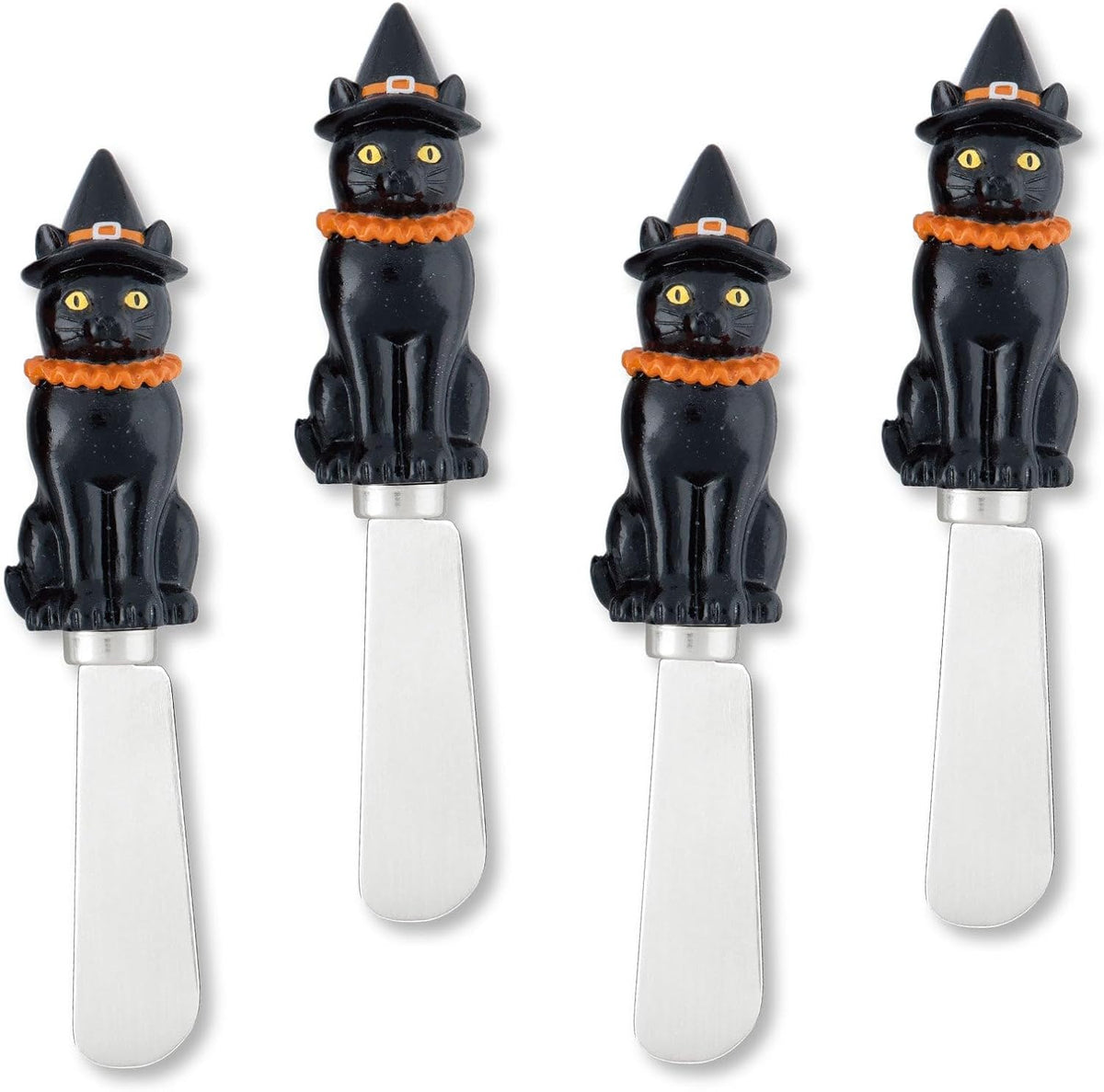 Harvest Cheese Spreaders, Hand-Painted Resin Handles with Stainless Steel Blades for Spreading Cream Cheese, Butter, and Jam, Assorted Thanksgiving Designs, Set of 4